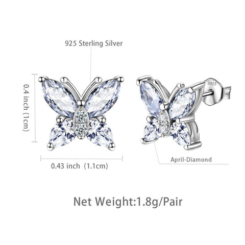 Women Stud Earrings Butterfly Birthstone April Diamond - Earrings - Aurora Tears