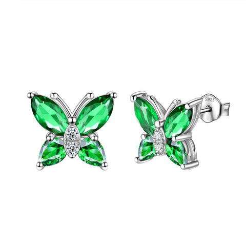 Women Stud Earrings Butterfly Birthstone May Emerald - Earrings - Aurora Tears