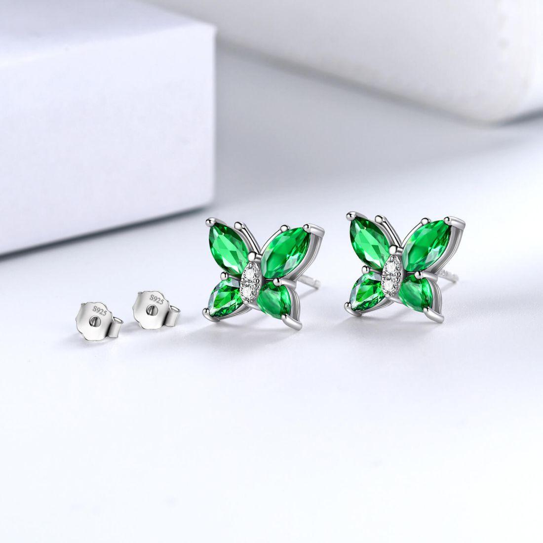 Women Stud Earrings Butterfly Birthstone May Emerald - Earrings - Aurora Tears