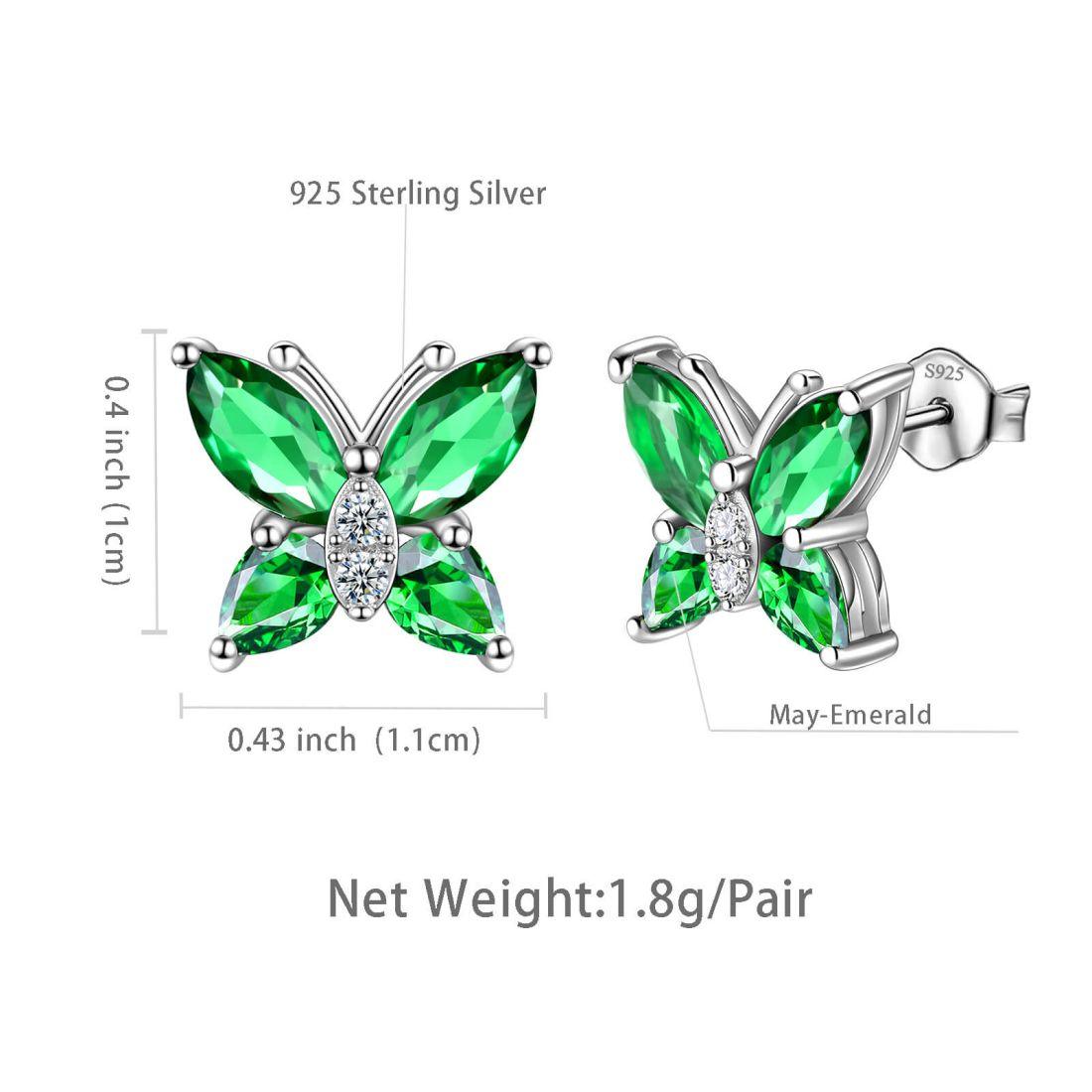 Women Stud Earrings Butterfly Birthstone May Emerald - Earrings - Aurora Tears