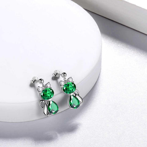 Cats Necklace Earrings Jewelry Green May Birthstone - Jewelry Set - Aurora Tears Jewelry