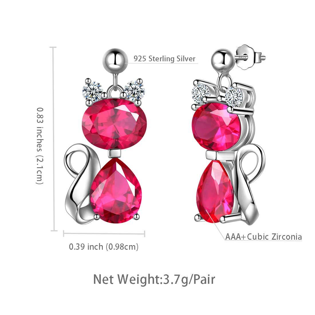 Cat Birthstone July Ruby Earrings Sterling Silver - Earrings - Aurora Tears