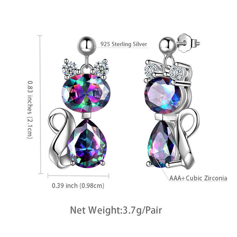 Cat Mystic Rainbow Topaz Earrings Sterling Silver - Earrings - Aurora Tears