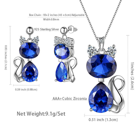 Cats Necklace Earrings Jewelry Blue September Birthstone - Jewelry Set - Aurora Tears Jewelry