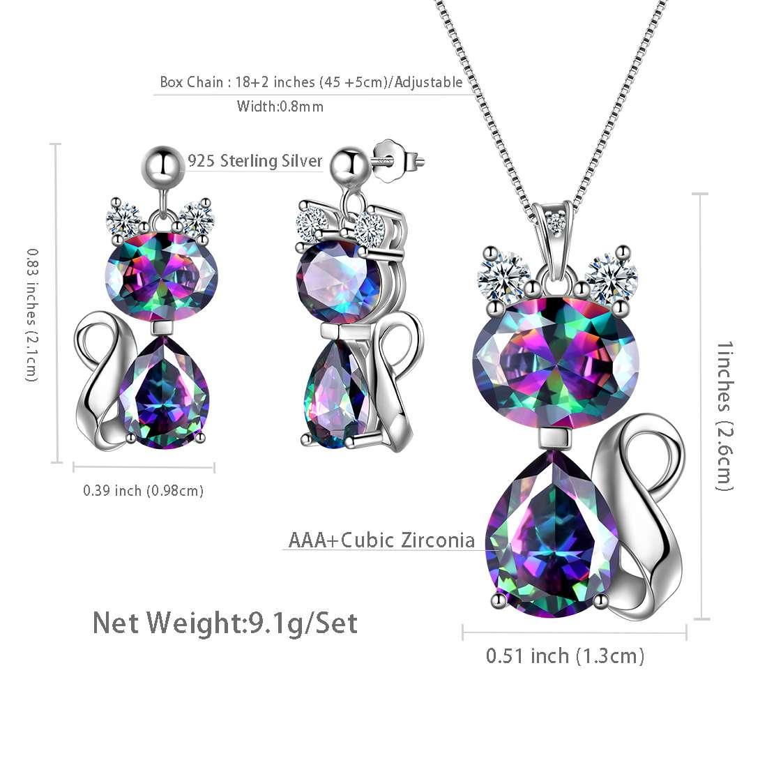 Cats Necklace Earrings Jewelry Mystic Rainbow Topaz - Jewelry Set - Aurora Tears Jewelry