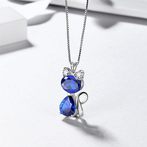 Cats Necklace Earrings Jewelry Blue September Birthstone - Jewelry Set - Aurora Tears Jewelry