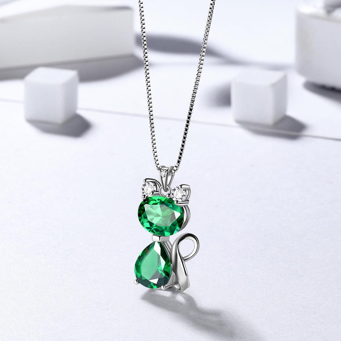 Cats Necklace Earrings Jewelry Green May Birthstone - Jewelry Set - Aurora Tears Jewelry