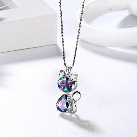 Cats Necklace Earrings Jewelry Mystic Rainbow Topaz - Jewelry Set - Aurora Tears Jewelry