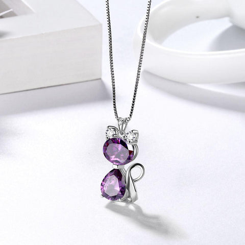 Cats Necklace Earrings Jewelry Purple February Birthstone - Jewelry Set - Aurora Tears Jewelry