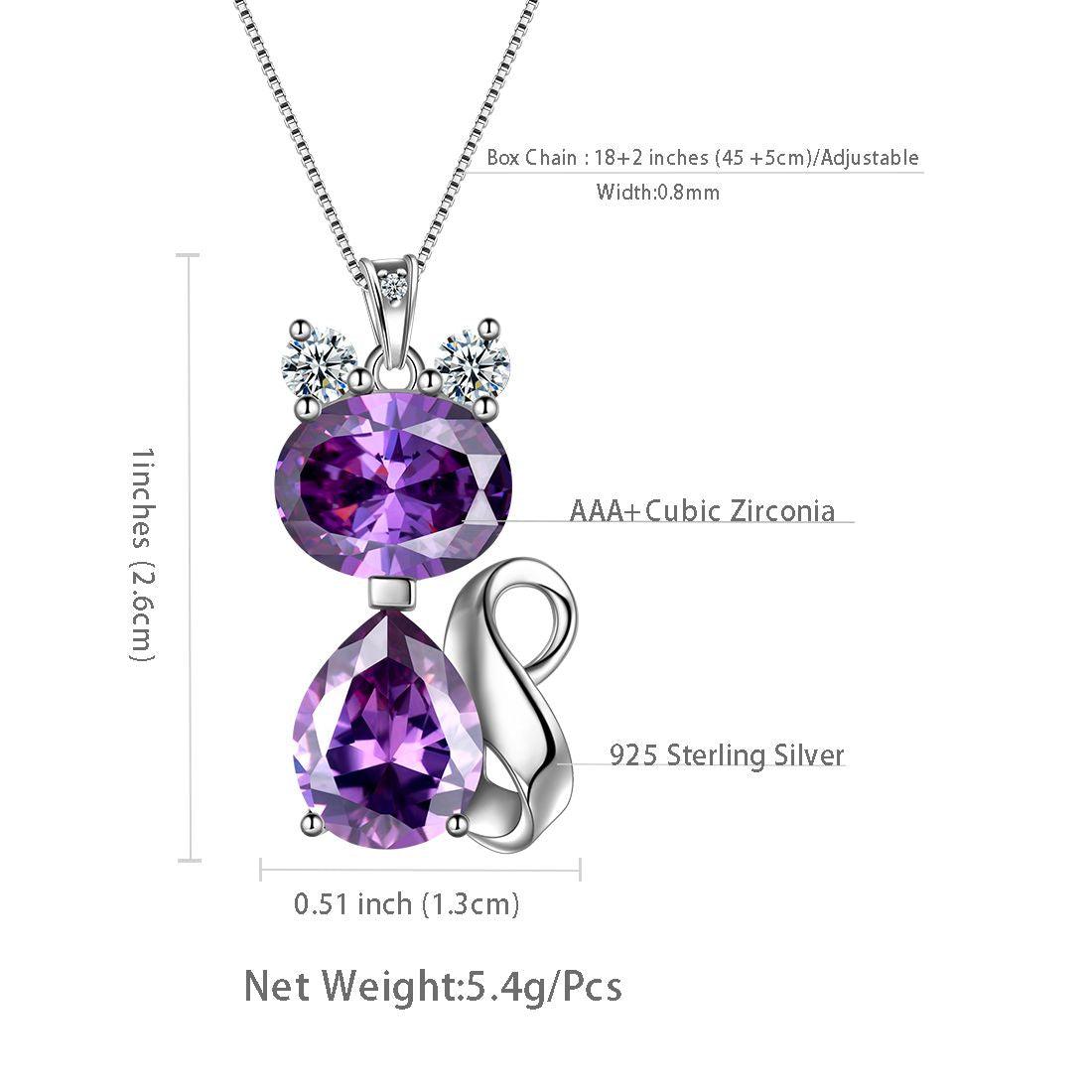 Cat Birthstone February Amethyst Necklace Sterling Silver - Necklaces - Aurora Tears