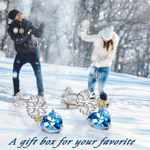 Christmas Snowflake Heart Drop Dangle Earrings Sterling Silver - Earrings - Aurora Tears