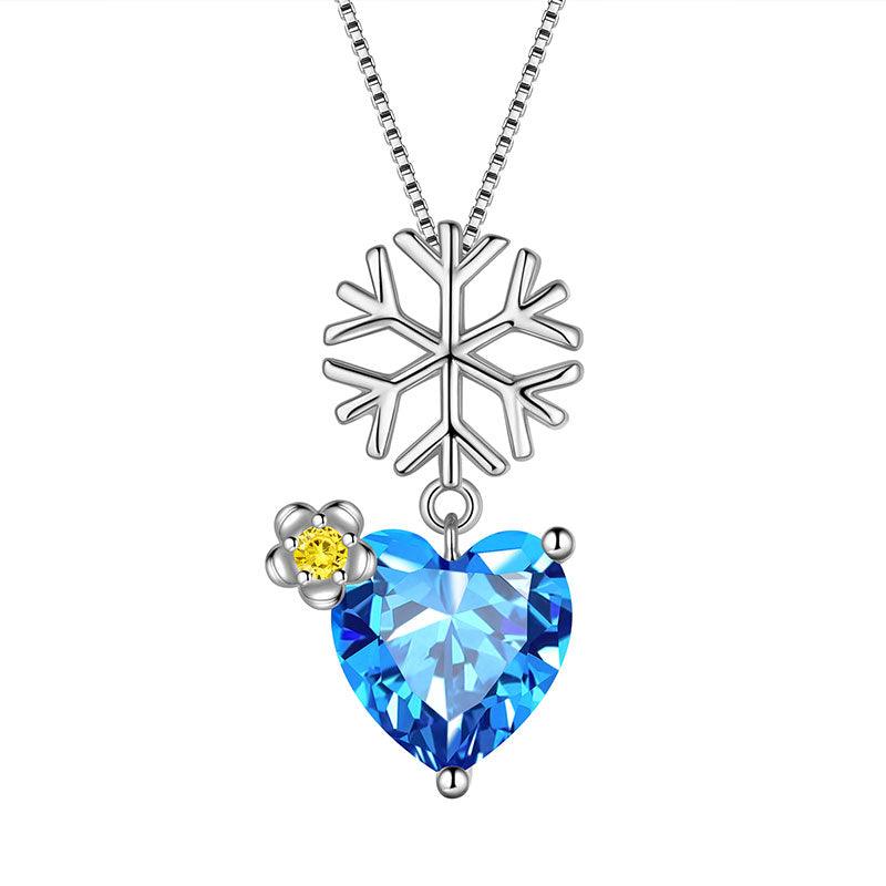 Christmas Snowflake Heart Pendant Necklace Sterling Silver - Necklaces - Aurora Tears