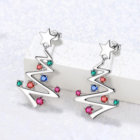 Christmas Tree Drop Dangle Earrings Sterling Silver - Earrings - Aurora Tears