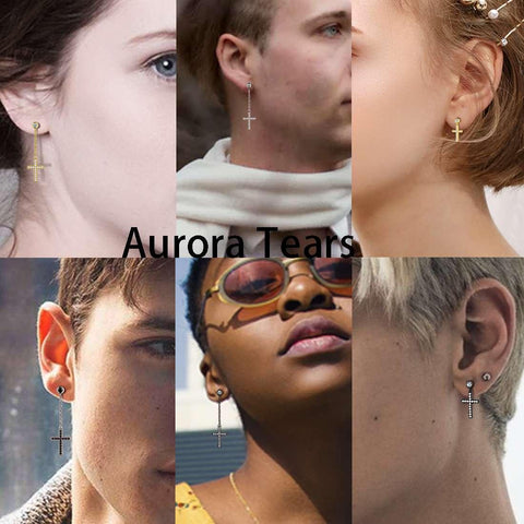 Classic Asymmetry Small Cross Earrings Sterling Silver - Earrings - Aurora Tears Jewelry