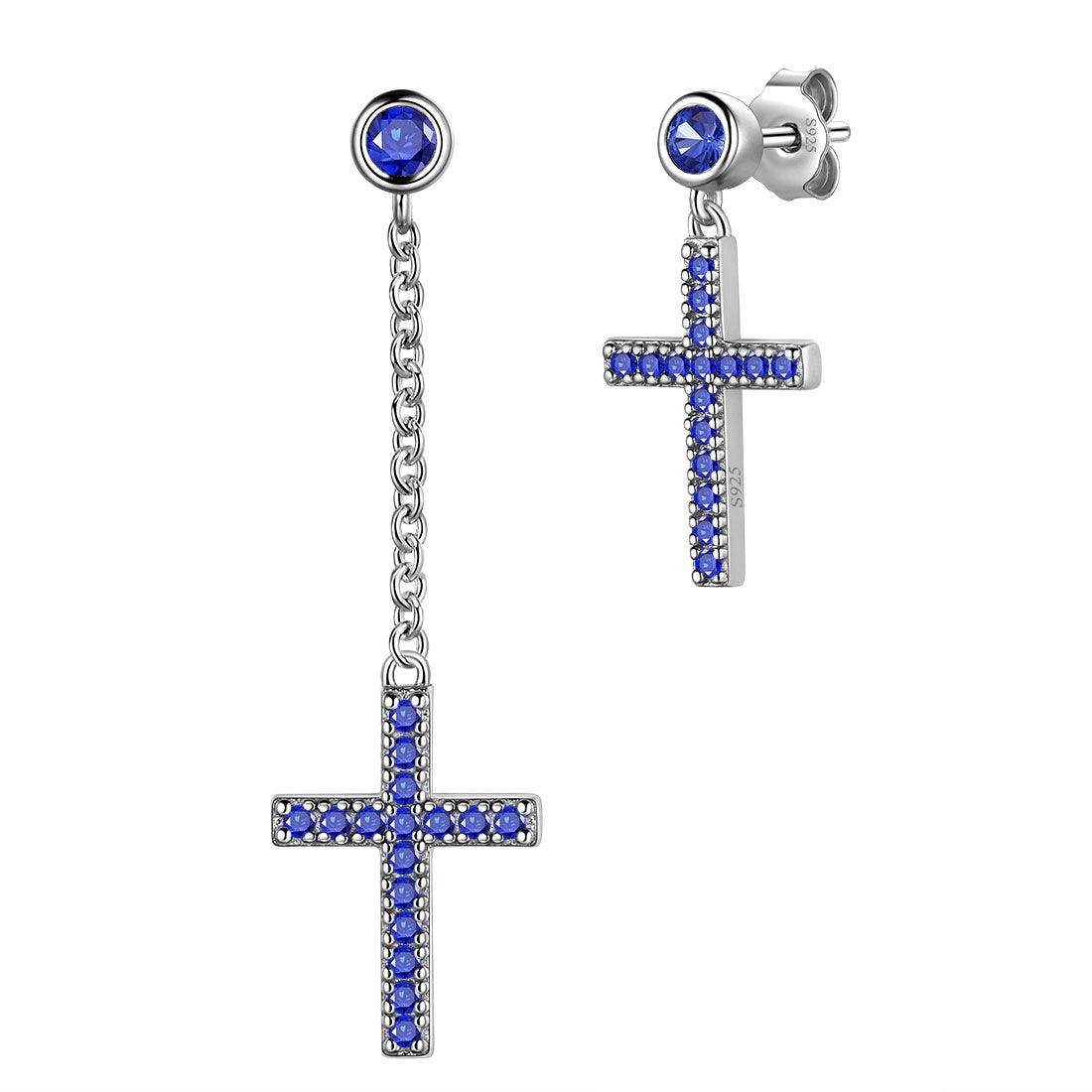 Classic Asymmetry Small Cross Earrings Sterling Silver - Earrings - Aurora Tears Jewelry