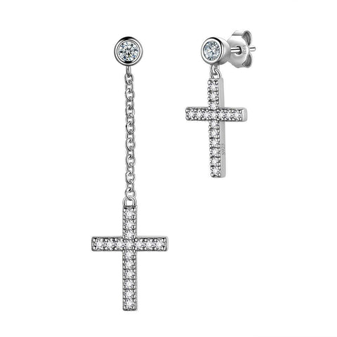 Classic Asymmetry Cross Earrings Sterling Silver-Silver-Aurora Tears Jewelry
