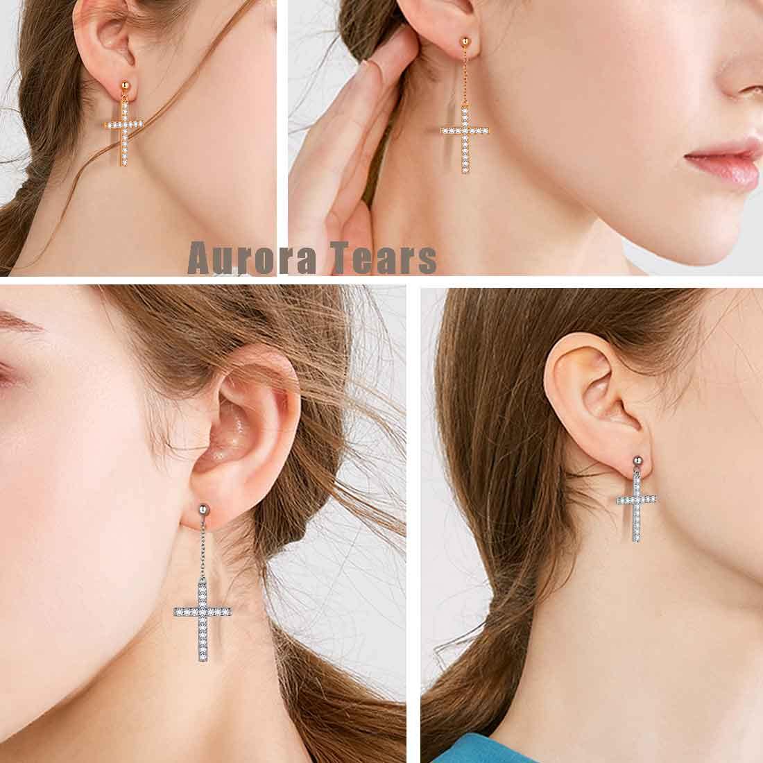 Classic Asymmetry Cross Earrings Sterling Silver-Aurora Tears Jewelry