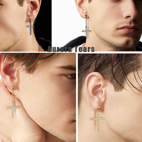 Classic Asymmetry Cross Earrings Sterling Silver-Aurora Tears Jewelry