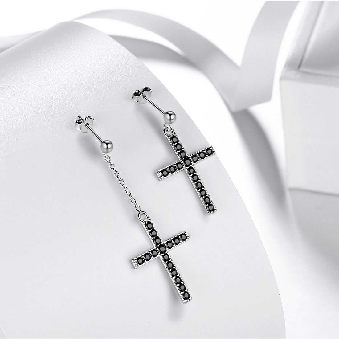 Classic Asymmetry Cross Earrings Sterling Silver - Earrings - Aurora Tears Jewelry