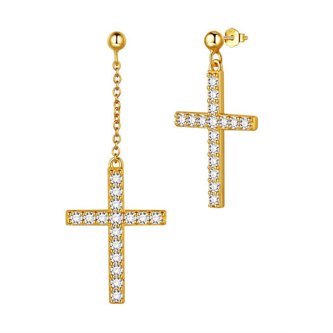 Diamond Studded Cross Earrings in Yellow Gold | Cross earrings studs, Cross  earrings, Yellow gold diamond studs