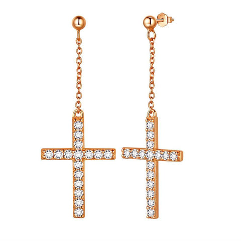 Classic Cross Dangle Earrings Sterling Silver - Earrings - Aurora Tears Jewelry