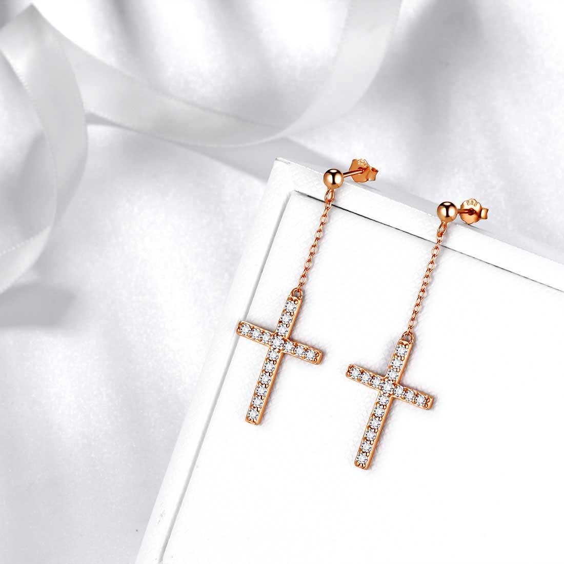 Classic Cross Dangle Earrings Sterling Silver - Earrings - Aurora Tears Jewelry