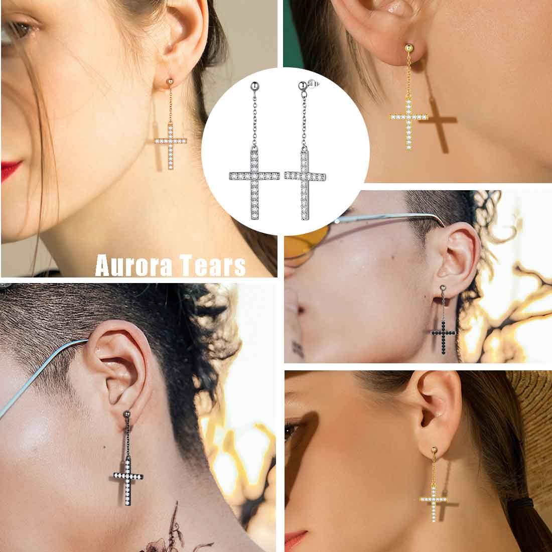 Classic Cross Dangle Earrings Sterling Silver-Aurora Tears Jewelry