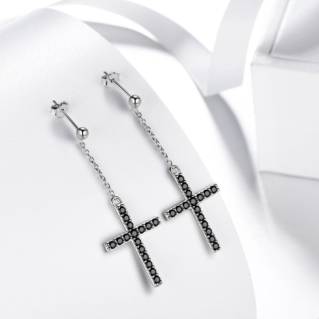 Classic Cross Dangle Earrings Sterling Silver - Earrings - Aurora Tears Jewelry