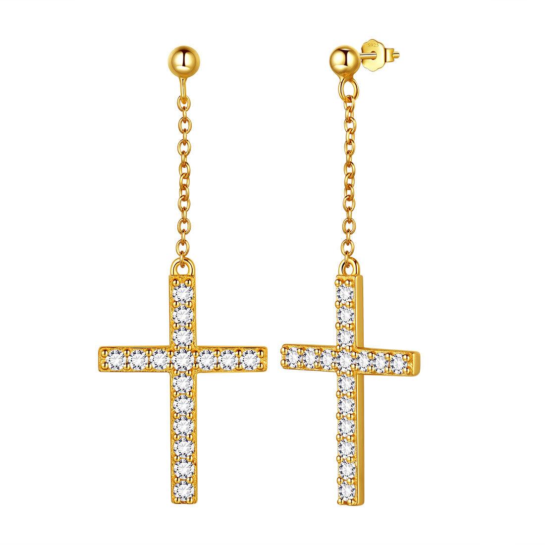 Classic Cross Dangle Earrings Sterling Silver - Earrings - Aurora Tears Jewelry