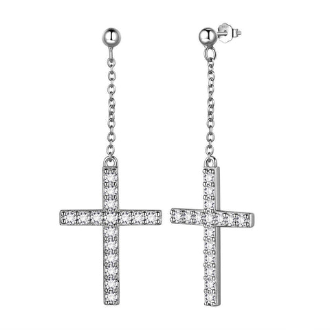 Classic Cross Dangle Earrings Sterling Silver - Earrings - Aurora Tears Jewelry