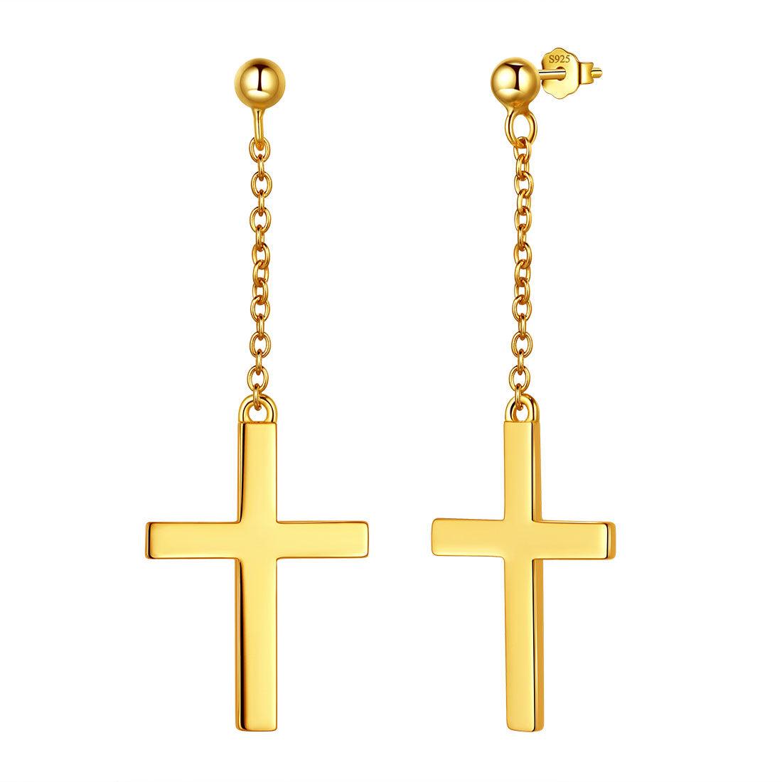 Classic Cross Dangle Earrings Sterling Silver - Earrings - Aurora Tears Jewelry