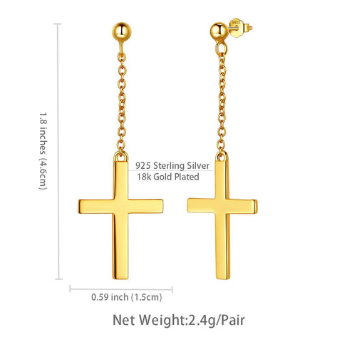 Classic Cross Dangle Earrings Sterling Silver - Earrings - Aurora Tears Jewelry