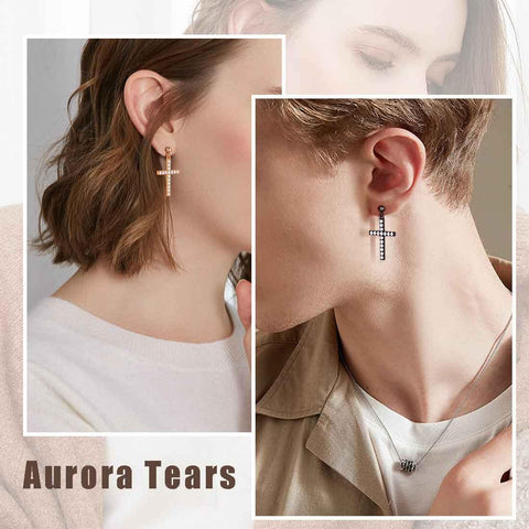 Classic Cross Drop Earrings Sterling Silver-Aurora Tears Jewelry