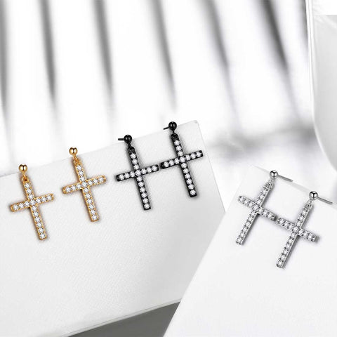 Classic Cross Drop Earrings Sterling Silver - Earrings - Aurora Tears