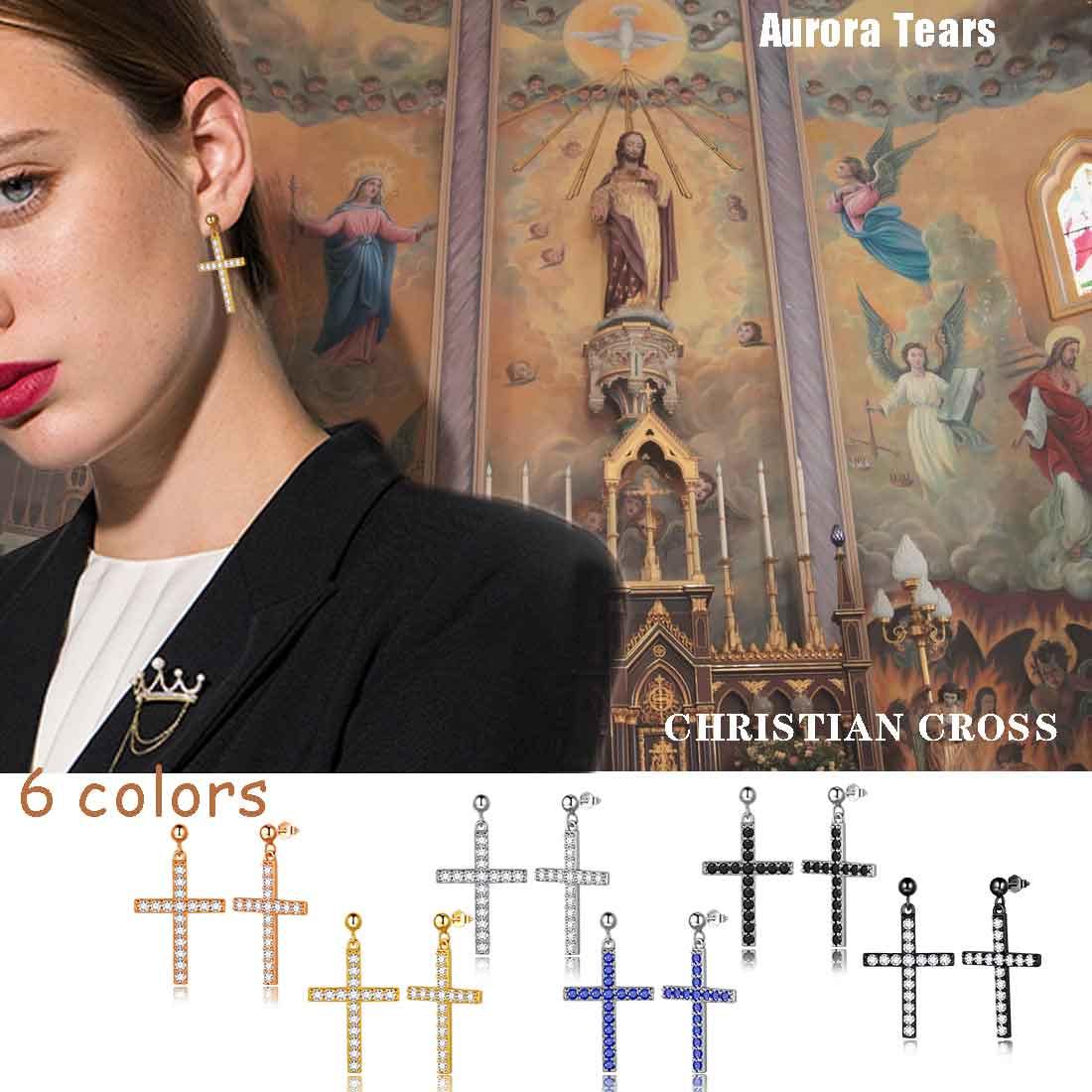 Classic Cross Drop Earrings Sterling Silver-Aurora Tears Jewelry