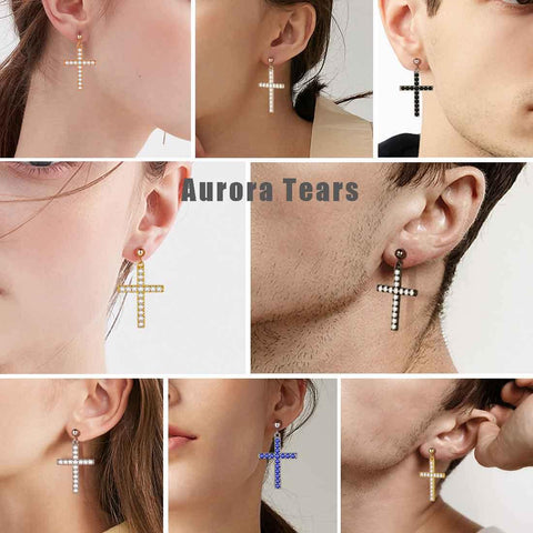 Classic Cross Drop Earrings Sterling Silver-Aurora Tears Jewelry