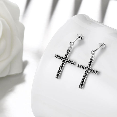 Classic Cross Drop Earrings Sterling Silver - Earrings - Aurora Tears Jewelry