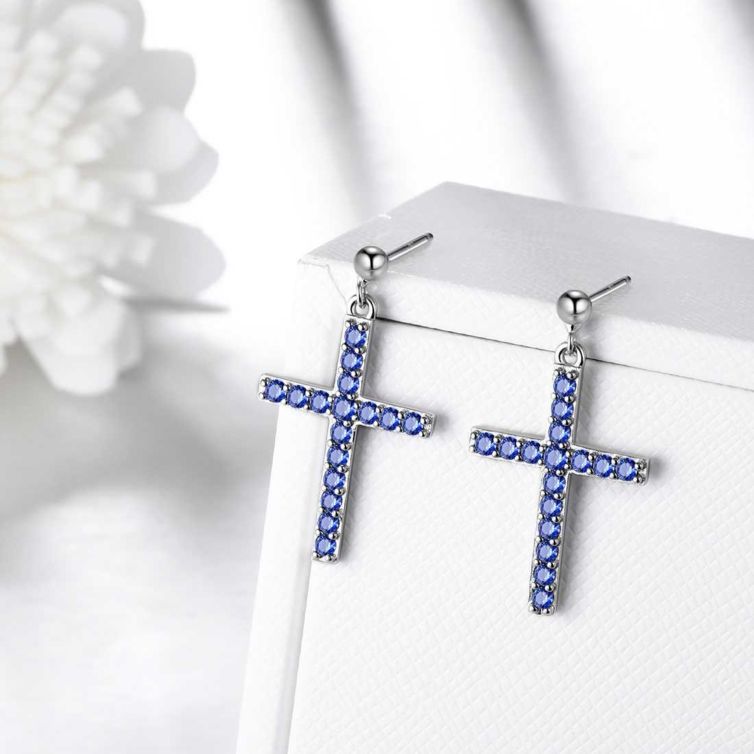 Classic Cross Drop Earrings Sterling Silver - Earrings - Aurora Tears Jewelry