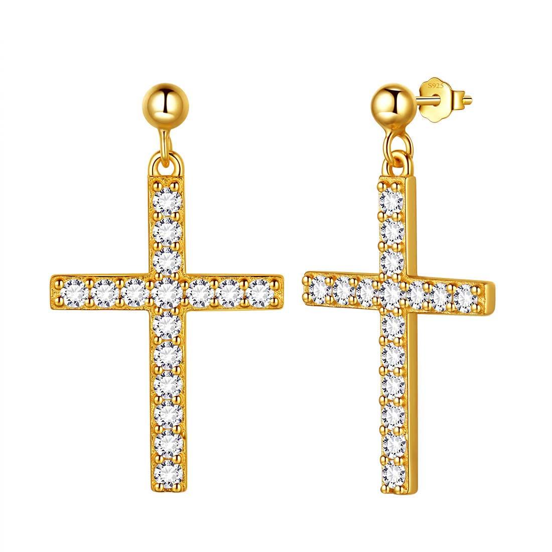 Classic Cross Drop Earrings Sterling Silver - Earrings - Aurora Tears Jewelry