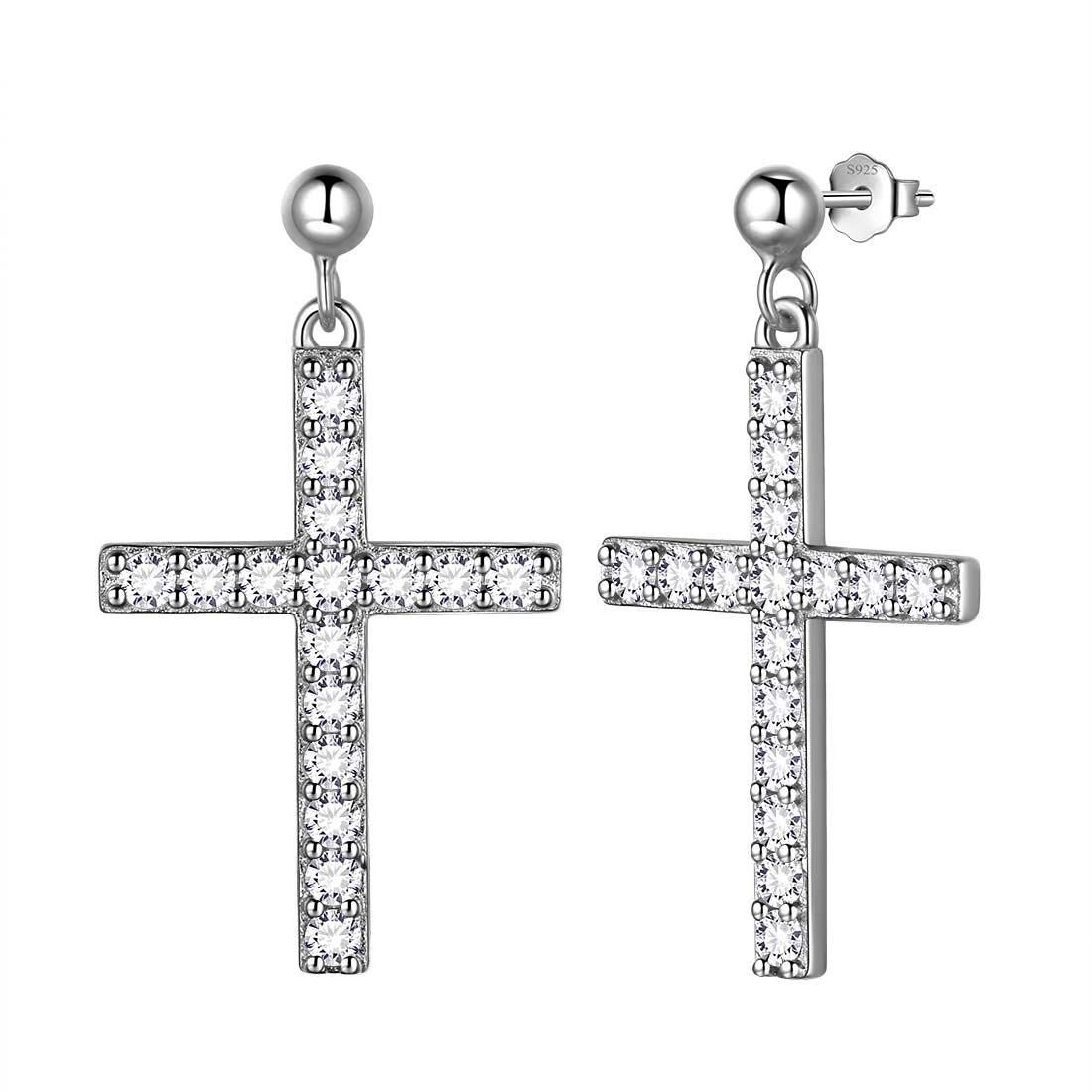 Classic Cross Drop Earrings Sterling Silver - Earrings - Aurora Tears Jewelry
