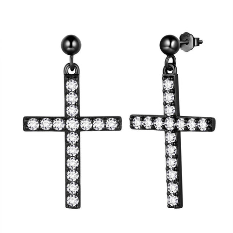 Classic Cross Drop Earrings Sterling Silver - Earrings - Aurora Tears Jewelry