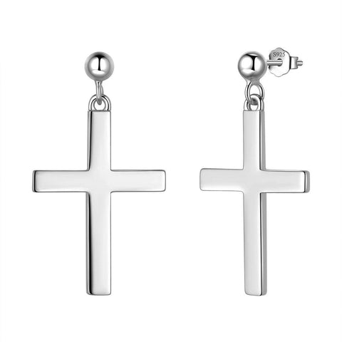 Classic Cross Drop Earrings Sterling Silver - Earrings - Aurora Tears Jewelry