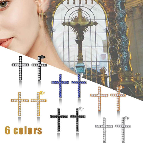 Classic Cross Stud Earrings Sterling Silver-Aurora Tears Jewelry