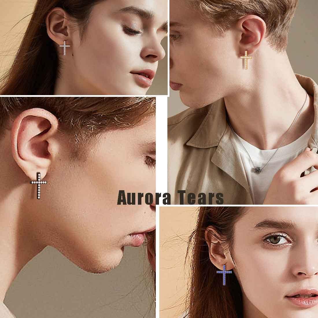 Classic Cross Stud Earrings Sterling Silver-Aurora Tears Jewelry