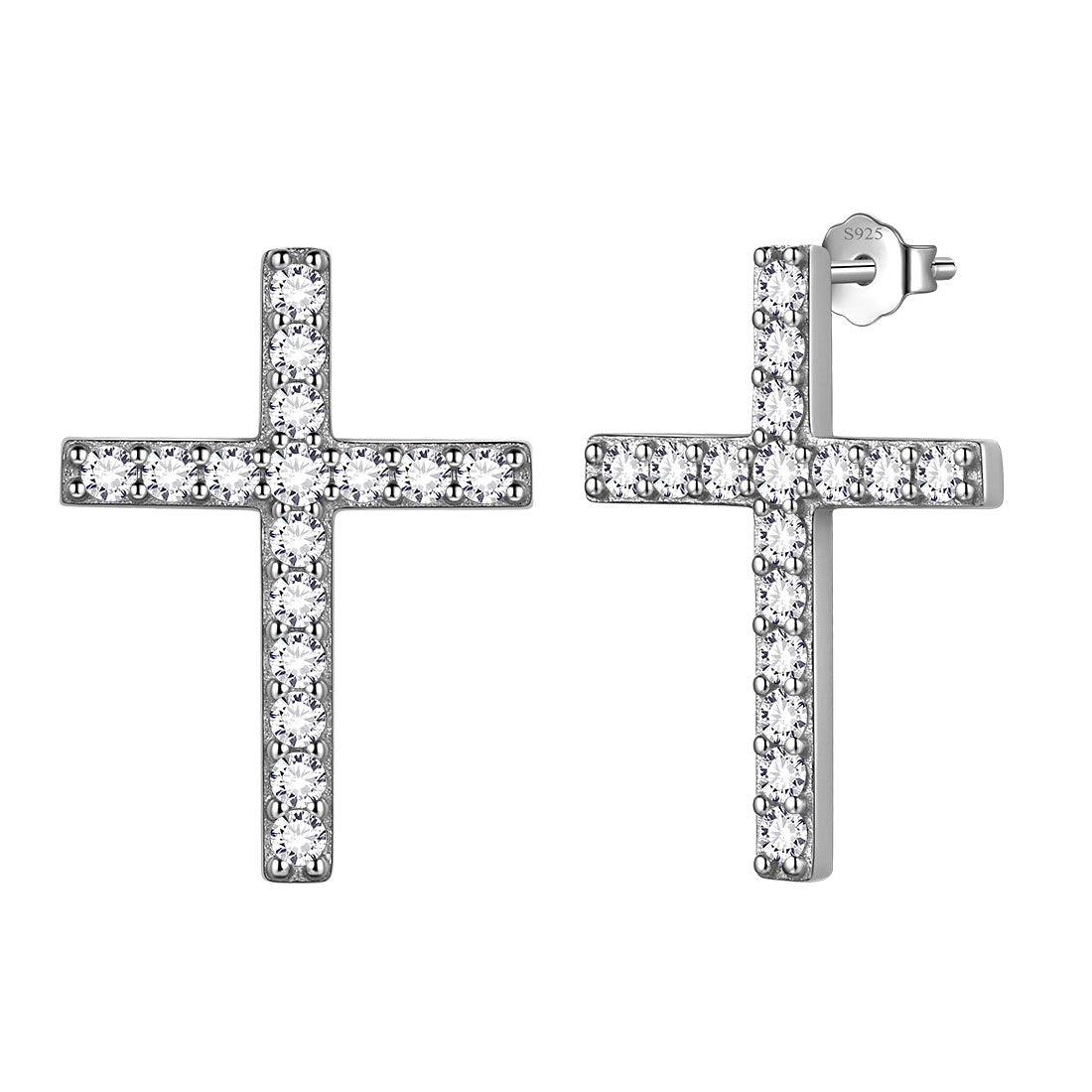 Classic Cross Stud Earrings Sterling Silver - Earrings - Aurora Tears Jewelry