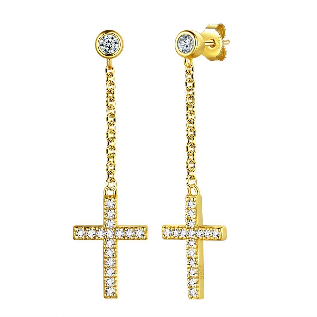 Classic Small Cross Dangle Earrings Sterling Silver - Earrings - Aurora Tears Jewelry