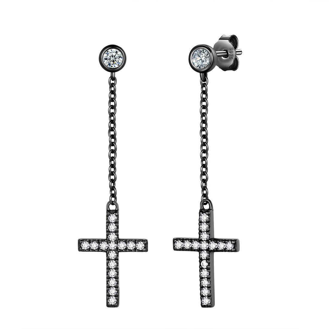 Classic Small Cross Dangle Earrings Sterling Silver - Earrings - Aurora Tears Jewelry