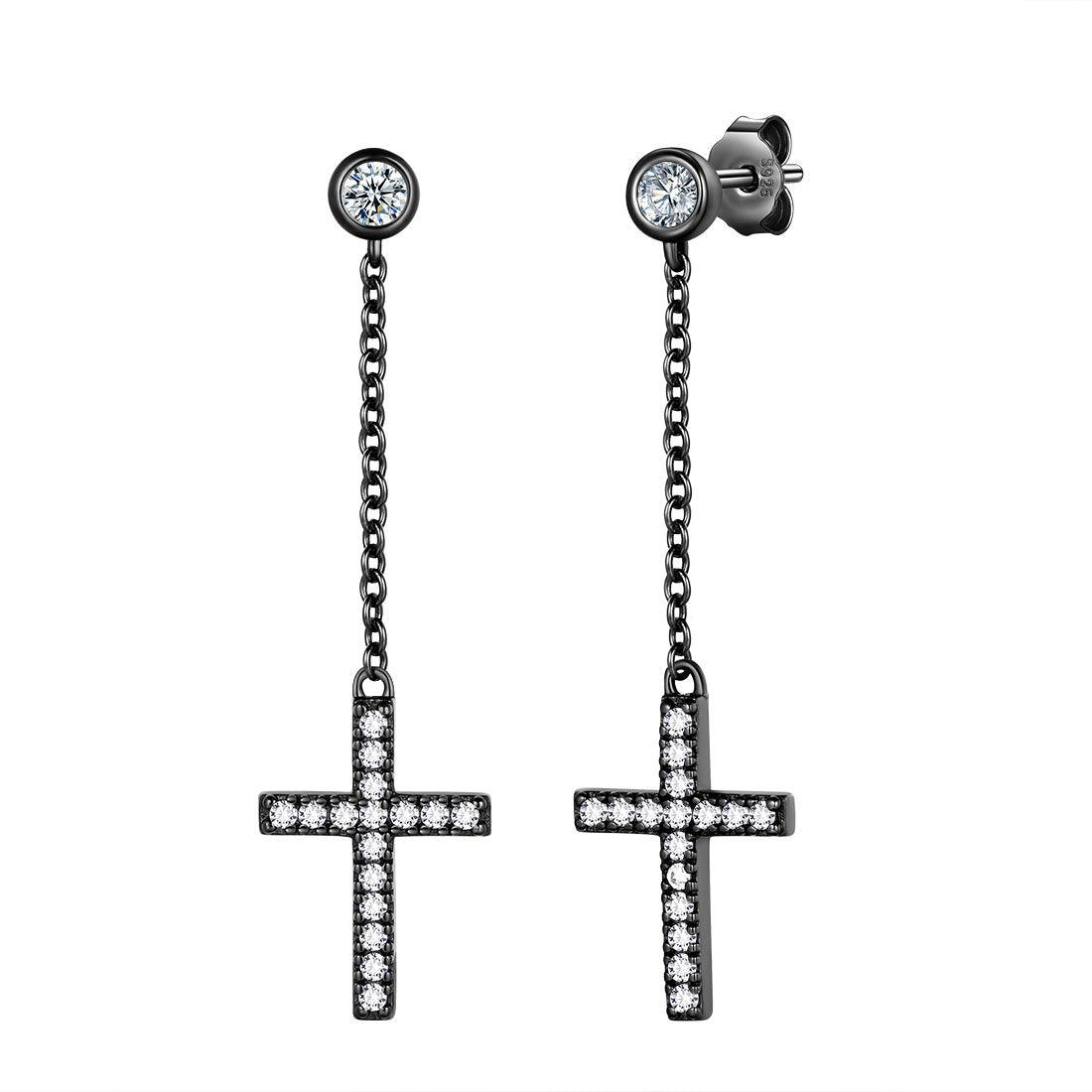 Women Classic Dangle Tiny Cross Earrings Mens Jewelry 925 Sterling