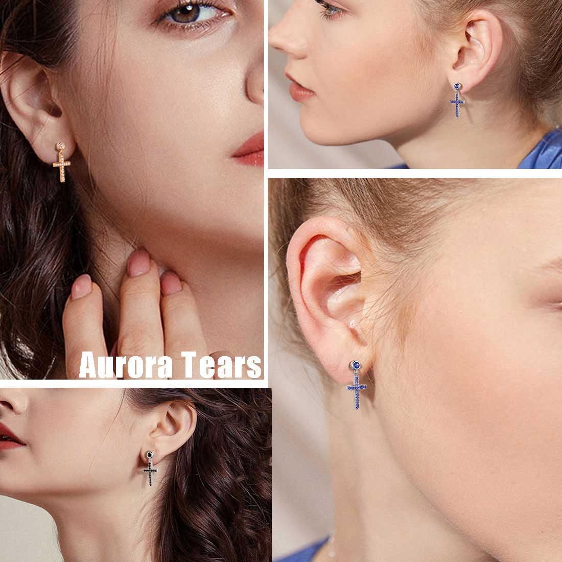 Classic Small Cross Drop Earrings Sterling Silver-Aurora Tears Jewelry