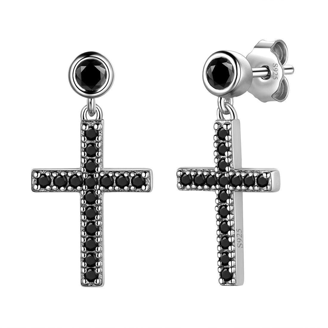 Classic Small Cross Drop Earrings Sterling Silver - Earrings - Aurora Tears Jewelry